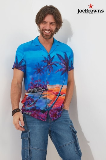 Joe Browns Blue Hawaiian Palm Sunset Short Sleeve Open Flat Collar Shirt (Q61333) | £45
