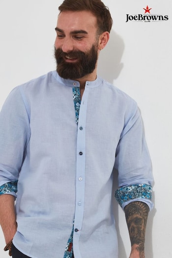 Joe Browns Blue Linen Blend Long Sleeve Grandad Collar Shirt (Q61334) | £40