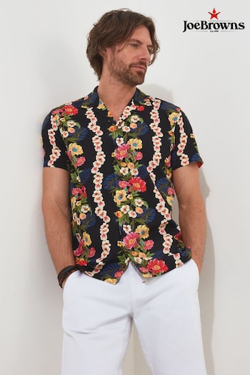 Joe Browns Black Retro Tropical Floral Print Short Sleeve Open Flat Collar Shirt (Q61336) | £45