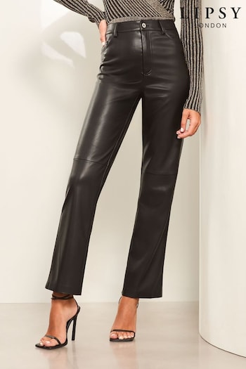 Lipsy Black Petite Faux Leather Straight Trousers (Q61425) | £47