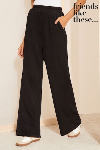 Friends Like These Black Textured Wide Leg Trouser With Elasticated Waist (Q61470) | £32