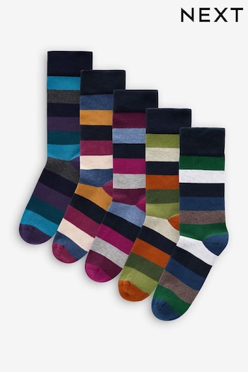 Striped 5 Pack Cushioned Sole Comfort Socks (Q61817) | £16