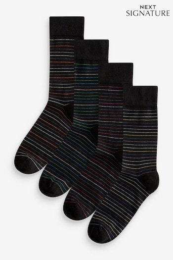 Black Colour Pop Stripe 4 Pack Modal Signature Socks 4 Pack (Q61847) | £16