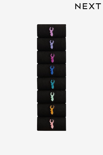 Black 8 Pack Multi Stag Lasting Fresh Embroidered Socks (Q61852) | £21