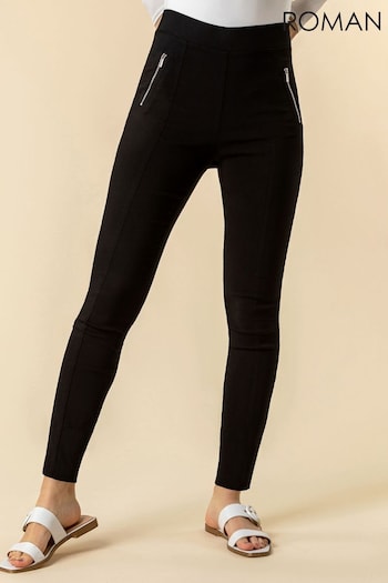 Roman Black Zip Detail Stretch Trousers (Q62290) | £28