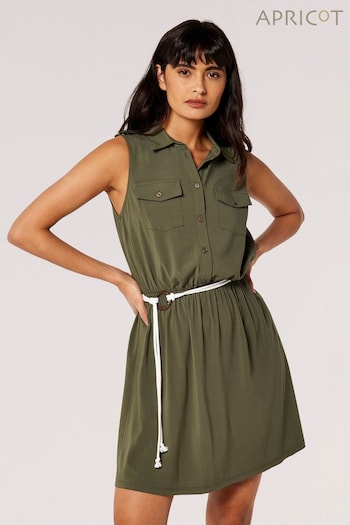 Apricot Green Sleeveless Shirt Mini Dress (Q62303) | £35