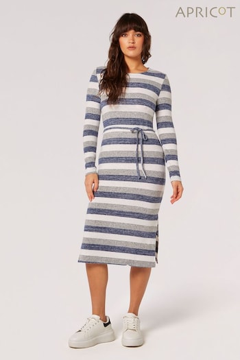 Apricot Blue Soft Touch Stripe Big Tie Midi Milan Dress (Q62326) | £35