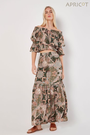 Apricot Green Scarf Print Gypsy Long Skirt (Q62337) | £35