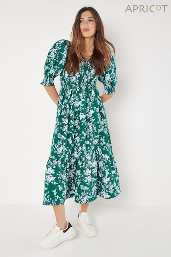 Apricot Green Rose Cotton Milkmaid Midaxi Dress (Q62353) | £45