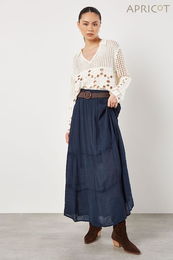Apricot Blue Slub Shimmer Belt Maxi Skirt (Q62356) | £35