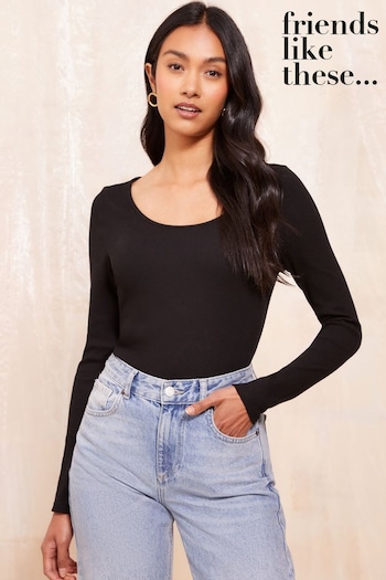 Friends Like These Black Long Sleeve Scoop Neck Top (Q62388) | £23