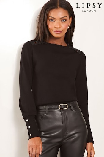 Lipsy Black Lace Insert Scallop Knit Jumper (Q62437) | £29