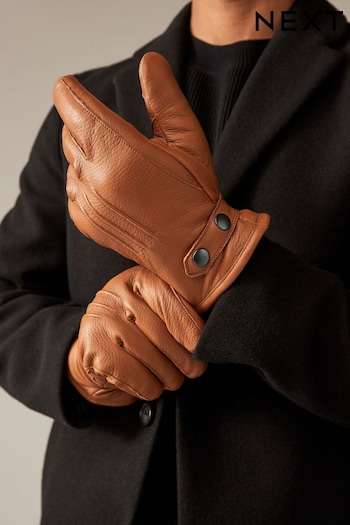 Tan Brown Leather Borg Lined Gloves (Q62503) | £26