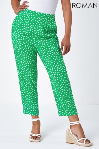 Roman Green Petite Floral Tapered Stretch Trousers (Q62529) | £30