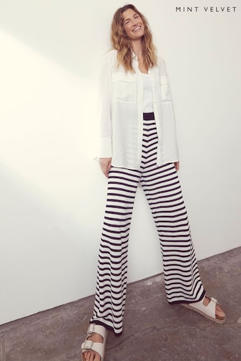 Mint Velvet White Striped Crochet Trousers (Q62567) | £79