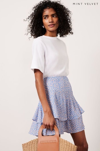 Mint Velvet Blue Floral Print Mini Skirt (Q62572) | £79