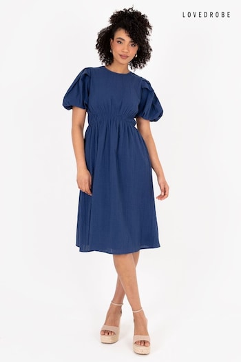 Cross Over Elasticated Detail Waist Textured Midi Dress (Q62574) | £55