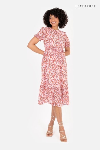 Puff Sleeve Tiered Hem Midi Dress With Frills (Q62575) | £60