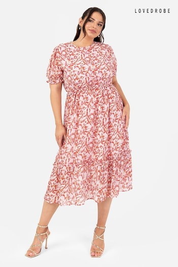 Puff Sleeve Tiered Hem Midi Dress With Frills (Q62595) | £60