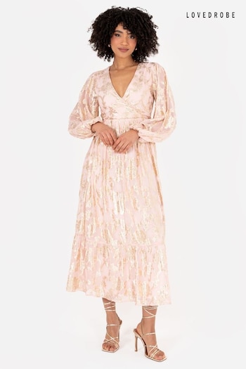 Lovedrobe Nude Long Sleeve Foiled Wrap Front Midaxi Dress (Q62615) | £65