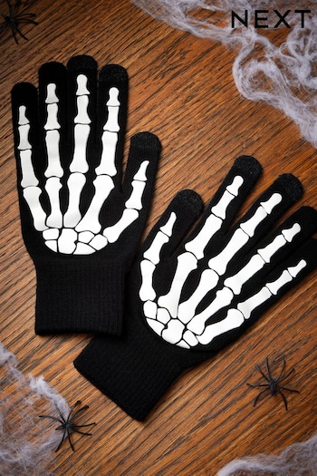 Black Halloween Skeleton Glow In The Dark Gloves (Q62633) | £10