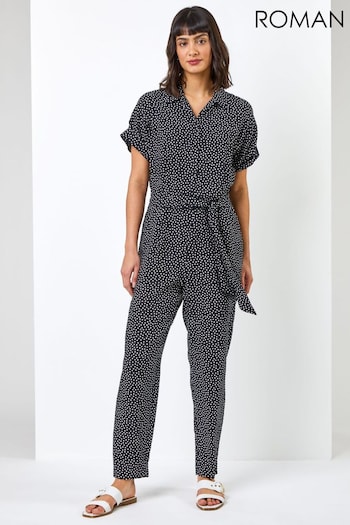 Roman Black Spot Print Collared Jumpsuit (Q62689) | £45