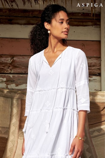 Aspiga White Willow Embroidered Dress good (Q62801) | £115