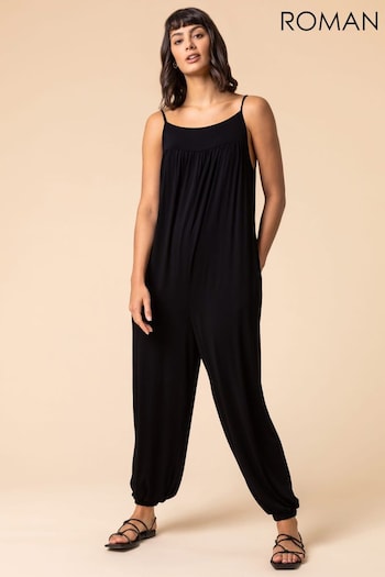 Roman Black Strappy Full Length Jersey Jumpsuit (Q62873) | £36