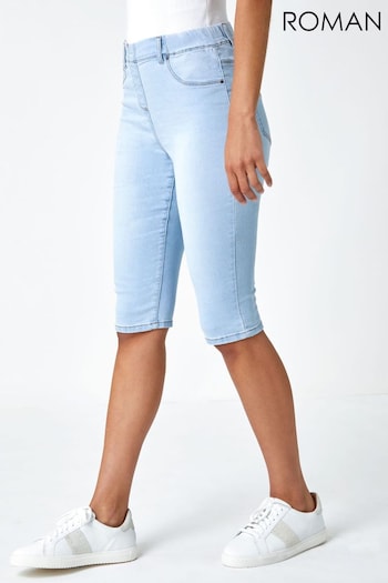 Roman Light Blue Denim Stretch Knee Length Pedal Pusher Jeans (Q62891) | £22