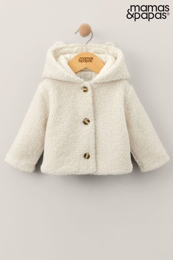 Mamas & Papas Cream Borg Hooded Jacket (Q63206) | £29