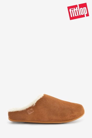FitFlop Tan Brown Shove Sherling Lined Suede Slippers (Q63231) | £110
