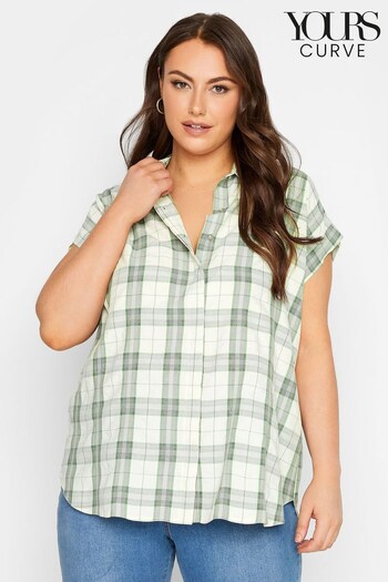 Yours Curve Green Collared Check Shirt (Q63289) | £27