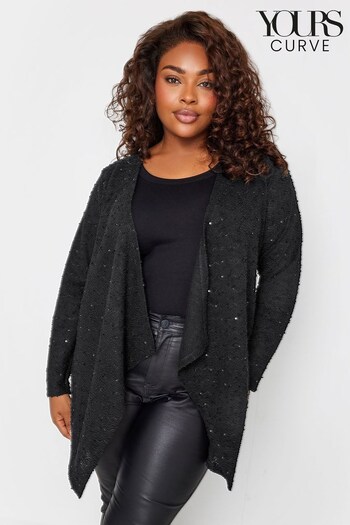Yours Curve Black Party Waterfall Cardigan (Q63290) | £28