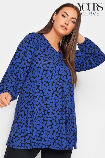 Yours Curve Blue Long Sleeve Pleat Swing Top (Q63292) | £24