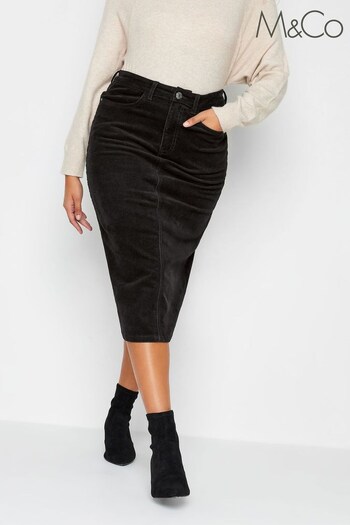 M&Co Black Midi Cord Cotton Skirt (Q63305) | £34