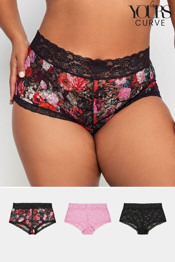 Yours Curve Red Printed Lace Shorts 3 Pack (Q63346) | £19