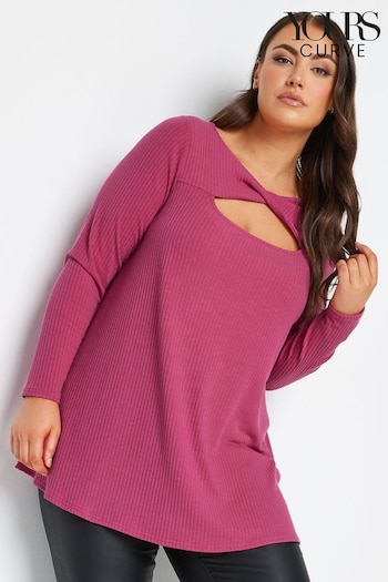 Yours Curve Pink Twist Front Ribbed Swing Top (Q63350) | £24