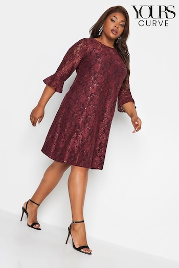 Yours Curve Red Sweetheart Lace Swing Dress (Q63351) | £38
