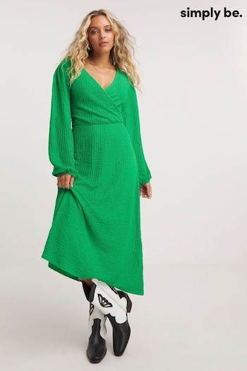 Simply Be Green Popcorn Wrap Midi Dress (Q63352) | £36