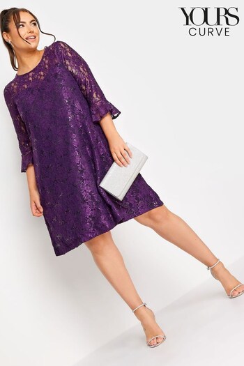 Yours Curve Purple Sweetheart Lace Swing Dress (Q63365) | £38
