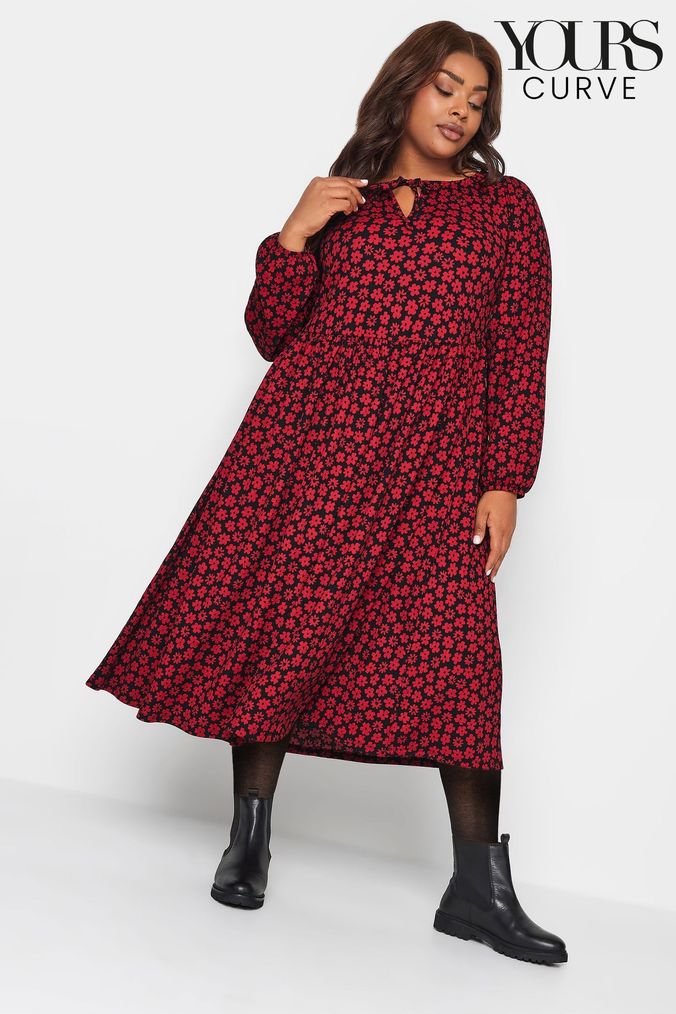 girl's designer black and red polka dot design dress with red belt