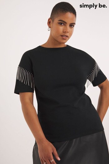 Simply Be Black Diamante Trim Sleeve T-Shirt (Q63368) | £22