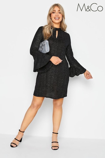 M&Co Black Shimmer Bell Sleeve Dress (Q63414) | £33