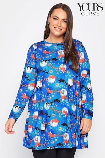 Yours Curve Blue Novelty Long Sleeve Tunic (Q63416) | £24