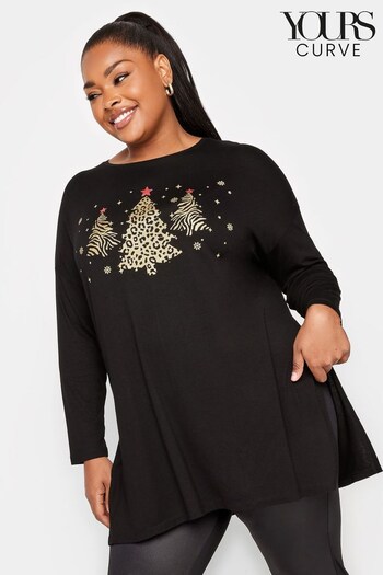 Yours Curve Black Novelty Long Sleeve Oversized Christmas T-Shirt (Q63421) | £24
