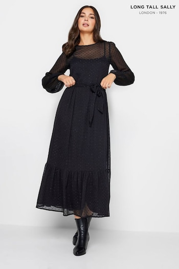 Long Tall Sally Black Dobby Tiered Dress (Q63425) | £39