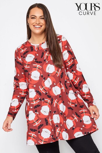 Yours Curve Red Novelty Long Sleeve Tunic (Q63427) | £24