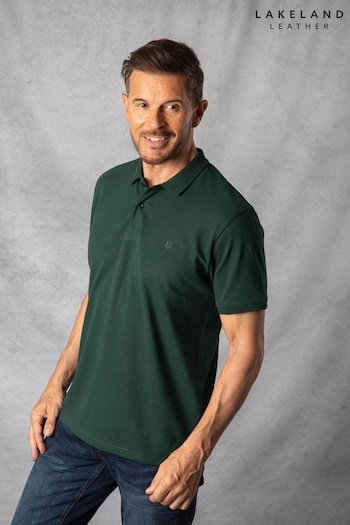 Lakeland Clothing Green Short Sleeve Cotton Pique herringbone Polo Shirt (Q63447) | £34