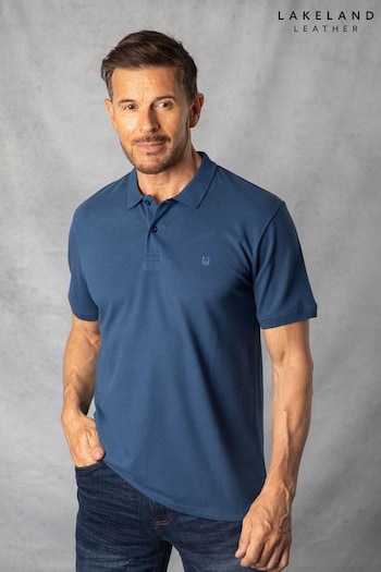 Lakeland Clothing Blue Short Sleeve Cotton Pique herringbone Polo Shirt (Q63491) | £34