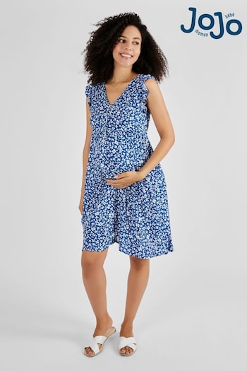 JoJo Maman Bébé Blue Frill Sleeve Maternity Dress (Q63561) | £36.50